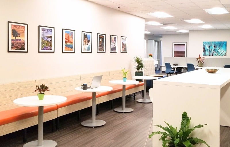 2 women and 3 men coworking in Oakland workspace