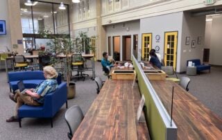 People working in an open coworking space in Berkeley CA