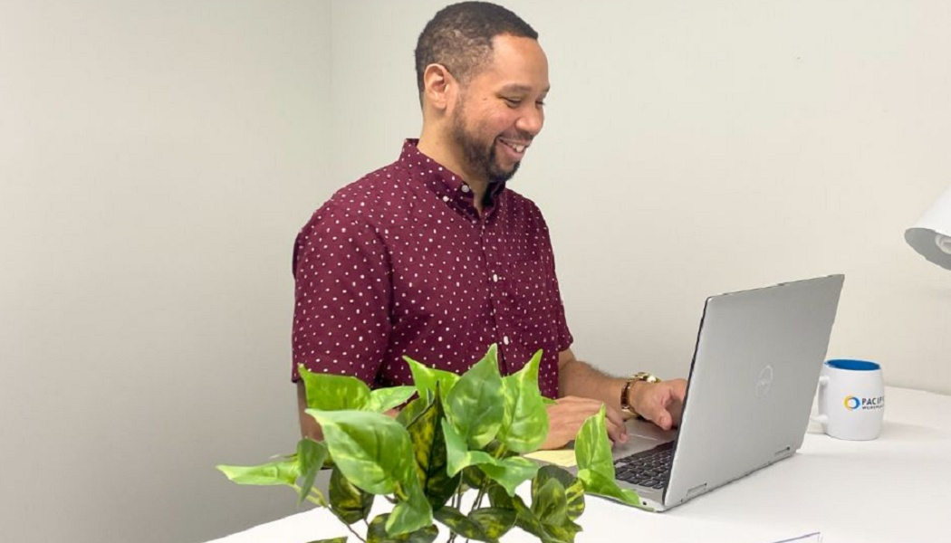 man using Flex Desk at coworking space in Roseville