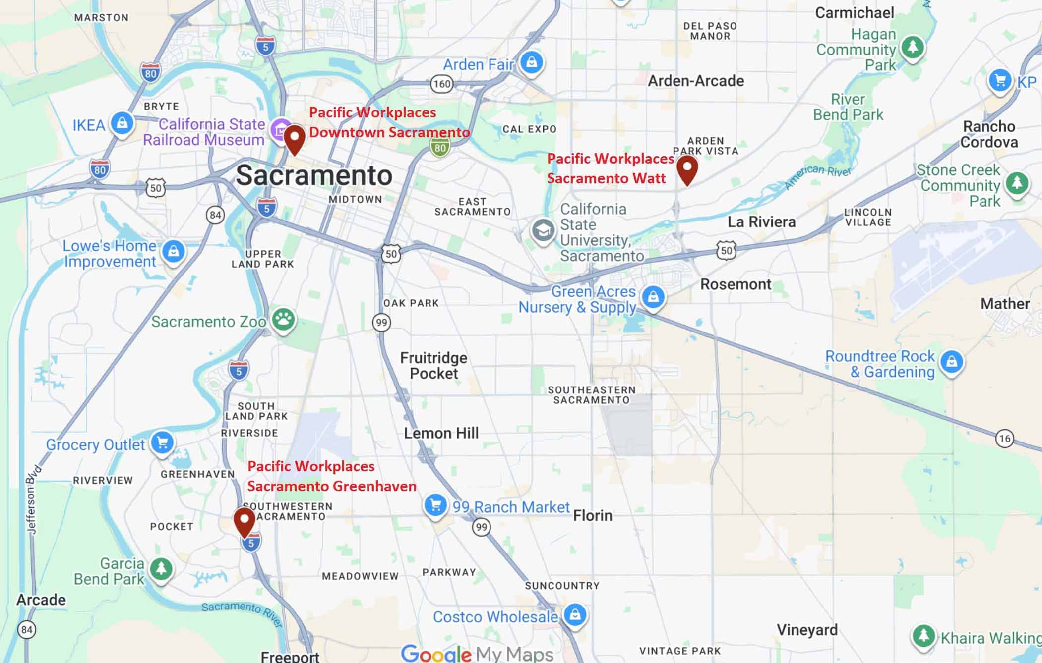 Pacific Workplaces Sacramento Flexible Office Locations Map Pacific Workplaces Sacramento Flexible Office Locations Map